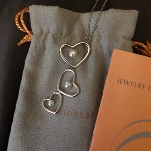 Genuine Pearl 3 Hearts Stacking Necklace